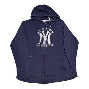 Nike New York Yankees Navy‎ Blue Faded Cotton Full Zip Hoodie Women's XL